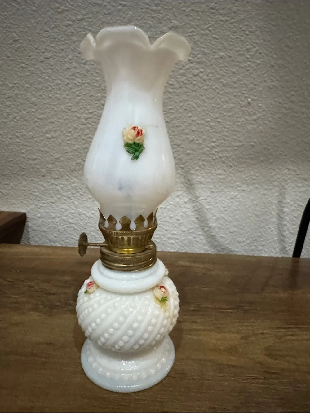 Vintage mini milk glass oil lamp.
